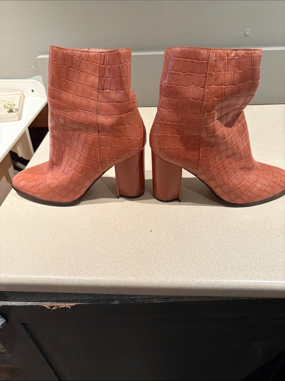 Coach Women's Croc-Embossed Block Heel Ankle Boots - Tan/Brown
